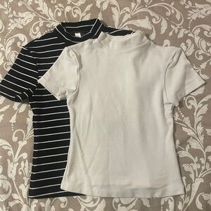American Apparel Black & White Striped Short Sleeve Mock Neck Top (+bonus item)